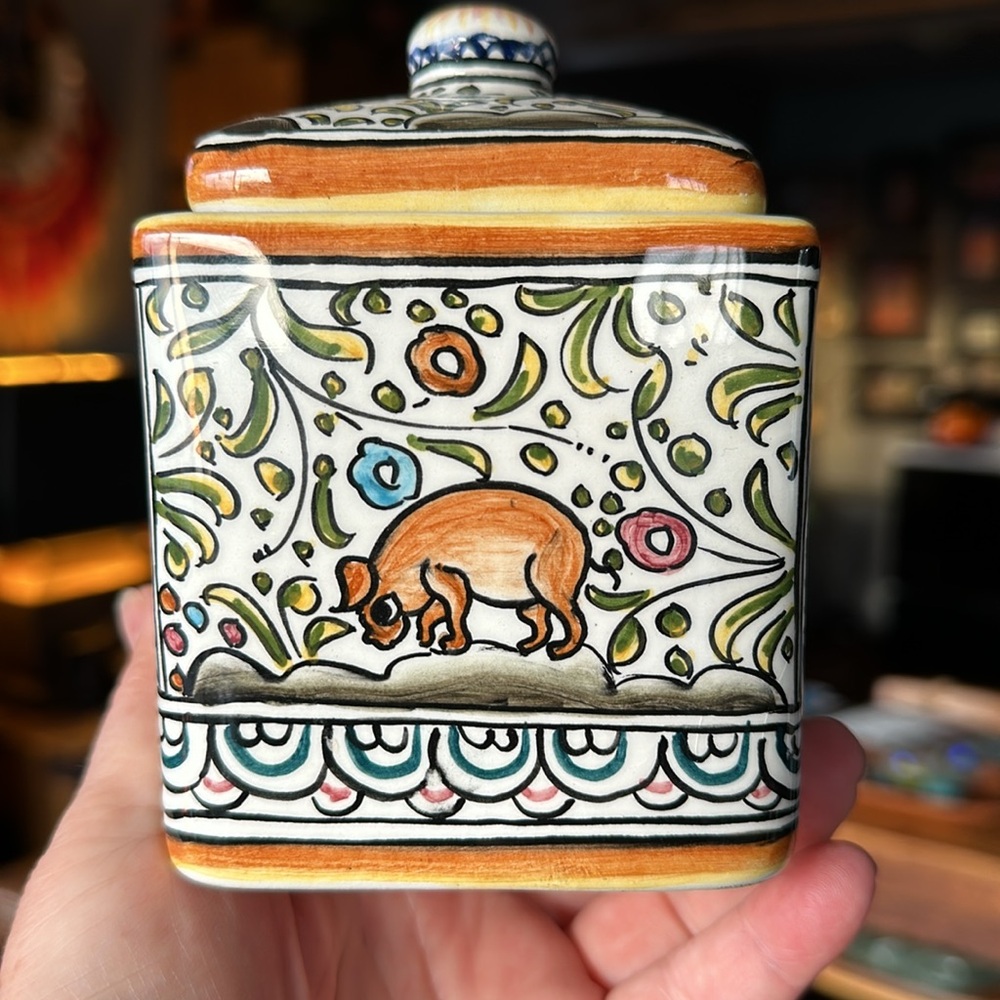🇵🇹Ceramicas De Coimbra 3.5 wide x 5” H Square hand painted jar/lid Portugal - Picture 3 of 16